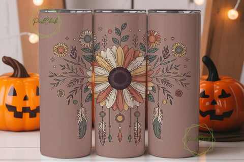 Boho Sunflower Dreamcatcher 20oz Tumbler Sublimation PixelChick 