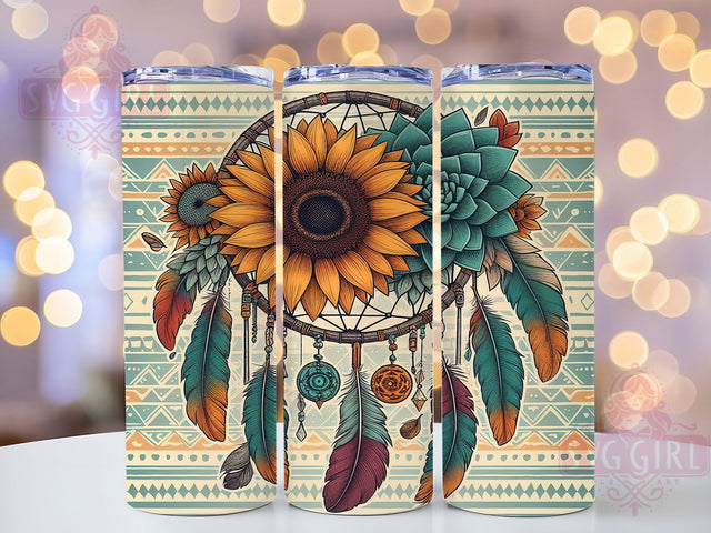 Boho Sunflower Dreamcatcher Tumbler, Dreamcatcher Tumbler Wrap, 20oz Sublimation Tumbler, Floral Boho Tumbler, Sunflower Dreamcatcher Design, Rustic Western Tumbler, Spiritual Tumbler Wrap Sublimation SvggirlplusArt 