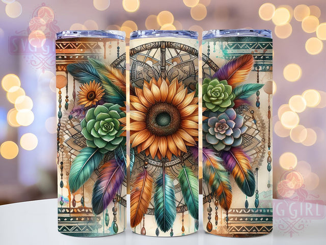 Boho Sunflower Dreamcatcher Tumbler, Dreamcatcher Tumbler Wrap, 20oz Sublimation Tumbler, Floral Boho Tumbler, Sunflower Dreamcatcher Design, Rustic Western Tumbler, Spiritual Tumbler Wrap Sublimation SvggirlplusArt 