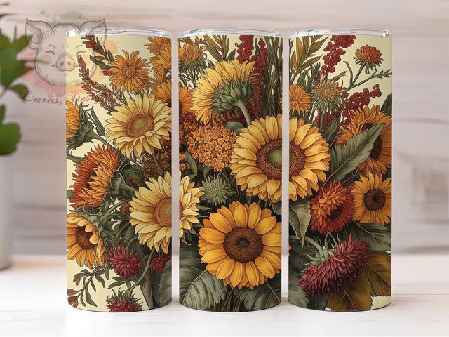 Boho Sunflower Fall Floral Tumbler Wrap, Fall Floral Png, 20oz Skinny Tumbler, Sublimation Download, Autumn Tumbler Design, Boho Floral Tumbler, Harvest Tumbler Design Sublimation Lara' s Designs 