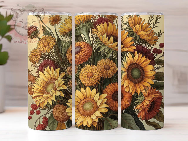 Boho Sunflower Fall Floral Tumbler Wrap, Fall Floral Png, 20oz Skinny Tumbler, Sublimation Download, Autumn Tumbler Design, Boho Floral Tumbler, Harvest Tumbler Design Sublimation Lara' s Designs 