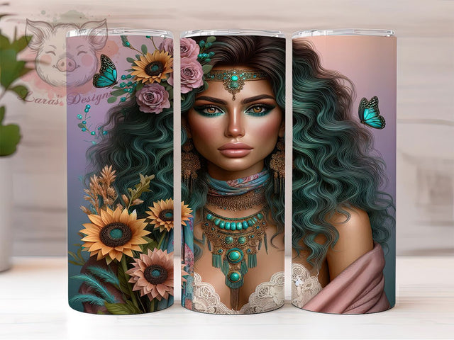 Boho Sunflower Floral Girl Tumbler, Floral Tumbler Wrap, 20oz Sublimation, Boho Sunflower Cup, Flower Girl Design, Summer Drinkware, Sunflower Gift Idea Sublimation Lara' s Designs 