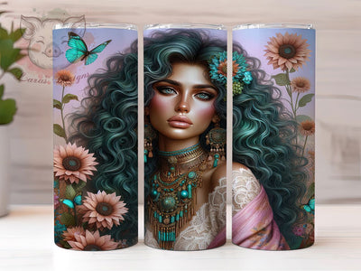Boho Sunflower Floral Girl Tumbler, Floral Tumbler Wrap, 20oz Sublimation, Boho Sunflower Cup, Flower Girl Design, Summer Drinkware, Sunflower Gift Idea Sublimation Lara' s Designs 