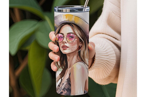 Boho Sunflower Girl 20oz Tumbler Wrap Sublimation DesignSVG 