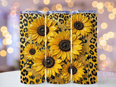 Boho Sunflower Glam Print 20oz Tumbler, Sunflower Motif, Boho Art Design, Glam Theme, Print Accent, Whimsical Charm, Sublimation Wrap, 20oz Tumbler Sublimation SvggirlplusArt 