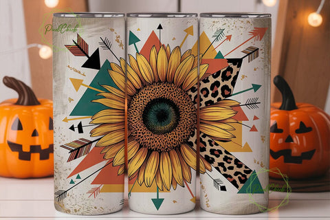 Boho Sunflower Leopard 20oz Tumbler Wrap Sublimation PixelChick 