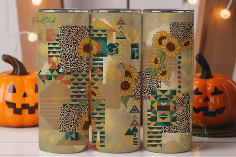 Boho Sunflower Leopard 20oz Tumbler Wrap Sublimation PixelChick 