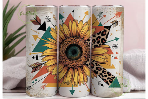 Boho Sunflower Leopard 20oz Tumbler Wrap Sublimation PixelChick 