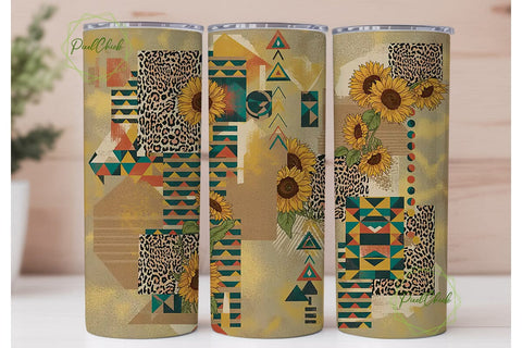 Boho Sunflower Leopard 20oz Tumbler Wrap Sublimation PixelChick 