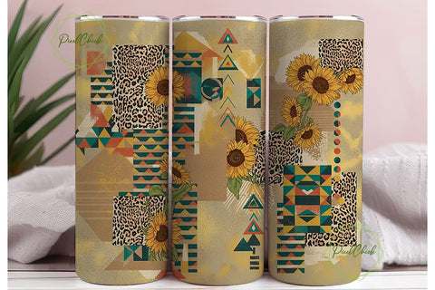 Boho Sunflower Leopard 20oz Tumbler Wrap Sublimation PixelChick 