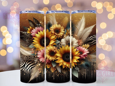Boho Sunflower Leopard Tumbler, Boho Floral Tumbler, Wild Flower Cup, 20oz Boho Sublimation, Leopard Print Floral, Bohemian Tumbler Wrap, Sunflower Boho Design Sublimation SvggirlplusArt 