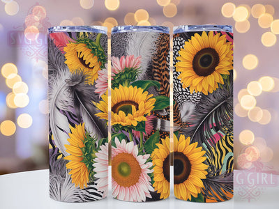 Boho Sunflower Leopard Tumbler, Boho Floral Tumbler, Wild Flower Cup, 20oz Boho Sublimation, Leopard Print Floral, Bohemian Tumbler Wrap, Sunflower Boho Design Sublimation SvggirlplusArt 