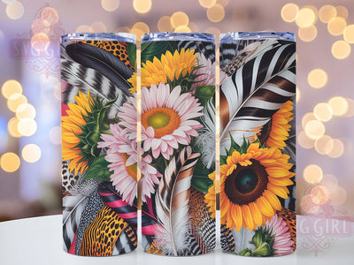 Boho Sunflower Leopard Tumbler, Boho Floral Tumbler, Wild Flower Cup, 20oz Boho Sublimation, Leopard Print Floral, Bohemian Tumbler Wrap, Sunflower Boho Design Sublimation SvggirlplusArt 