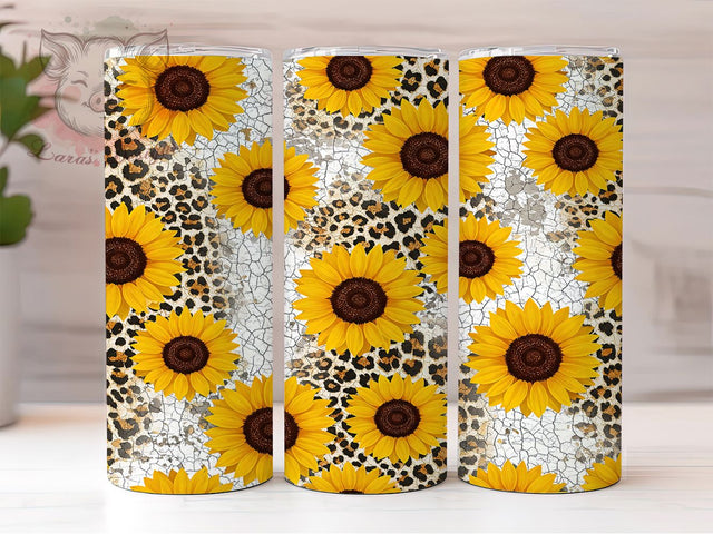 Boho Sunflower Leopard Tumbler Wrap, Leopard Print Sublimation, Seamless Tumbler Design, Yellow Floral Wrap, Animal Print Tumbler, Boho Sunflower Tumbler, Wildflower Leopard Wrap Sublimation Lara' s Designs 