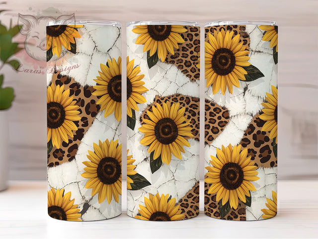 Boho Sunflower Leopard Tumbler Wrap, Leopard Print Sublimation, Seamless Tumbler Design, Yellow Floral Wrap, Animal Print Tumbler, Boho Sunflower Tumbler, Wildflower Leopard Wrap Sublimation Lara' s Designs 