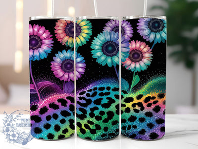 Boho Sunflower Leopard Tumbler Wrap, Leopard Print Tumbler, Glitter Sublimation Design, 20oz Skinny Tumbler Wrap, Wildflower Aesthetic Cup, Sassy Floral Wrap, Boho Tumbler Design Sublimation ToriDesigns 