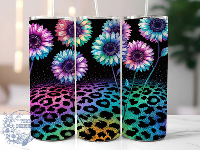 Boho Sunflower Leopard Tumbler Wrap, Leopard Print Tumbler, Glitter Sublimation Design, 20oz Skinny Tumbler Wrap, Wildflower Aesthetic Cup, Sassy Floral Wrap, Boho Tumbler Design Sublimation ToriDesigns 