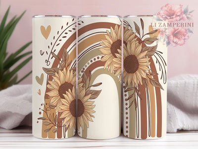 Boho Sunflower Rainbow 20oz Tumbler, Abstract Rainbow Tumbler, 20oz Sublimation Tumbler, Colorful Boho Tumbler, Artistic Sunflower Wrap, Retro Rainbow Tumbler Sublimation Li Zamperini 