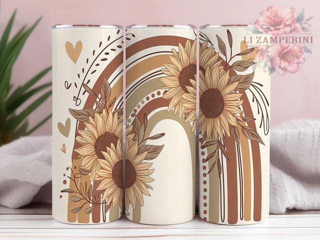 Boho Sunflower Rainbow 20oz Tumbler, Abstract Rainbow Tumbler, 20oz Sublimation Tumbler, Colorful Boho Tumbler, Artistic Sunflower Wrap, Retro Rainbow Tumbler Sublimation Li Zamperini 