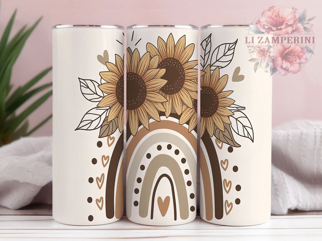 Boho Sunflower Rainbow 20oz Tumbler, Abstract Rainbow Tumbler, 20oz Sublimation Tumbler, Colorful Boho Tumbler, Artistic Sunflower Wrap, Retro Rainbow Tumbler Sublimation Li Zamperini 