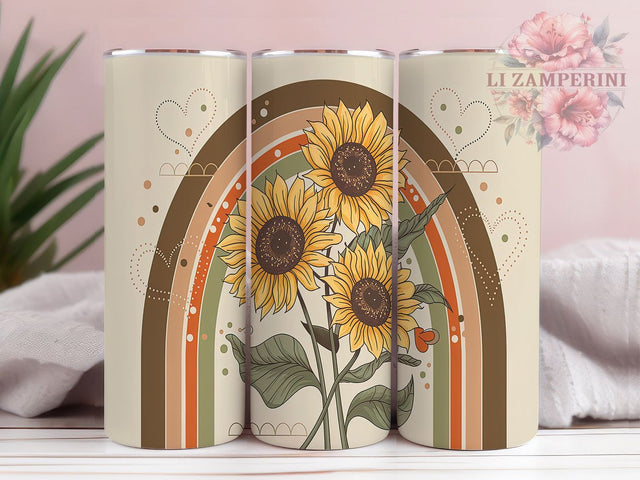 Boho Sunflower Rainbow 20oz Tumbler, Abstract Rainbow Tumbler, 20oz Sublimation Tumbler, Colorful Boho Tumbler, Artistic Sunflower Wrap, Retro Rainbow Tumbler Sublimation Li Zamperini 