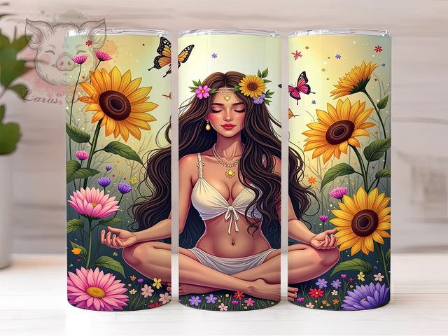 Boho Sunflower Tumbler, Buenas Vibras Design, 20oz Tumbler Wrap, PNG Sublimation, Positive Vibes Drinkware, Floral Tumblers, Inspirational Gifts Sublimation Lara' s Designs 