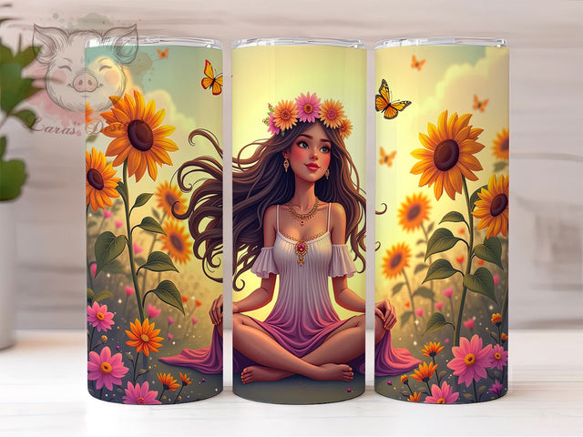 Boho Sunflower Tumbler, Buenas Vibras Design, 20oz Tumbler Wrap, PNG Sublimation, Positive Vibes Drinkware, Floral Tumblers, Inspirational Gifts Sublimation Lara' s Designs 