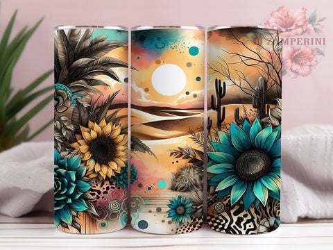 Boho Sunflower Tumbler, Western Sublimation Wrap, 20oz Floral Drinkware, Rustic Sunflower Art, Country Style Tumbler Design, Digital Download, Western Decor Tumbler Sublimation Li Zamperini 