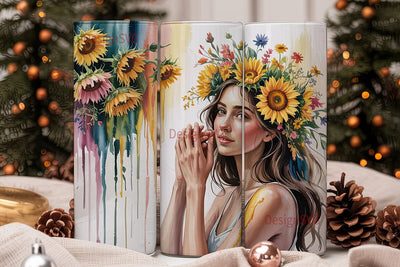 Boho Sunflower Woman 20oz Tumbler Wrap Sublimation DesignSVG 
