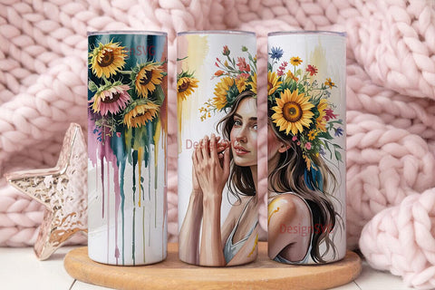 Boho Sunflower Woman 20oz Tumbler Wrap Sublimation DesignSVG 