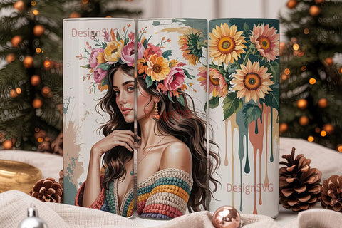 Boho Sunflower Woman 20oz Tumbler Wrap Sublimation DesignSVG 
