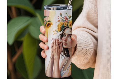 Boho Sunflower Woman 20oz Tumbler Wrap Sublimation DesignSVG 