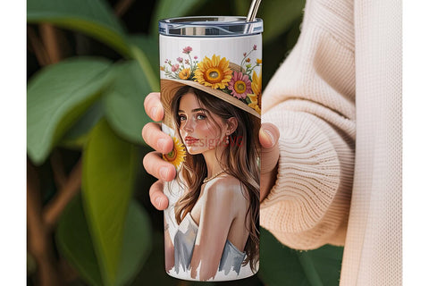Boho Sunflower Woman 20oz Tumbler Wrap Sublimation DesignSVG 