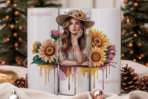 Boho Sunflower Woman 20oz Tumbler Wrap Sublimation DesignSVG 
