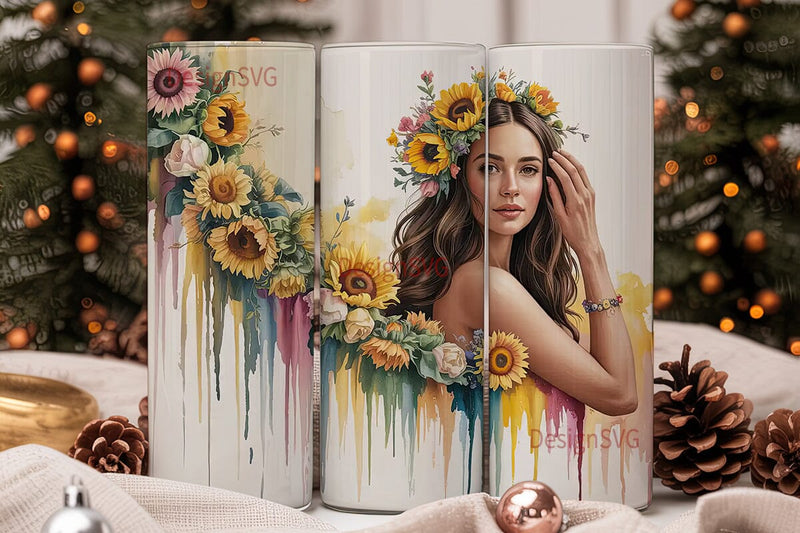 Boho Sunflower Woman 20oz Tumbler Wrap Sublimation DesignSVG 