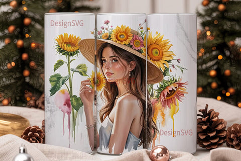 Boho Sunflower Woman 20oz Tumbler Wrap Sublimation DesignSVG 