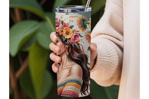 Boho Sunflower Woman 20oz Tumbler Wrap Sublimation DesignSVG 