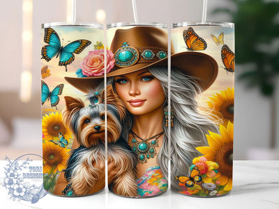 Boho Sunflower Yorkie Tumbler Wrap, Yorkie Dog Wrap, 20oz Sublimation Wrap, Floral Yorkshire Terrier Cup, Rustic Boho Tumbler, Dog Lover Gift, Western Sunflower Design Sublimation ToriDesigns 