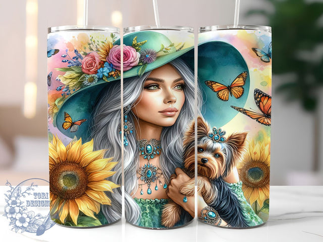 Boho Sunflower Yorkie Tumbler Wrap, Yorkie Dog Wrap, 20oz Sublimation Wrap, Floral Yorkshire Terrier Cup, Rustic Boho Tumbler, Dog Lover Gift, Western Sunflower Design Sublimation ToriDesigns 