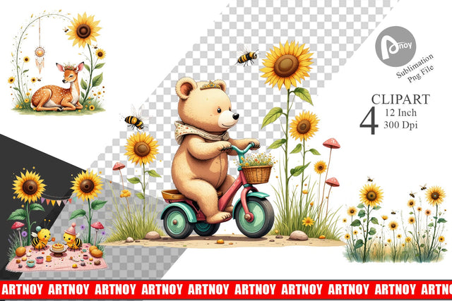 Boho Sunflowers Clipart Sublimation artnoy 