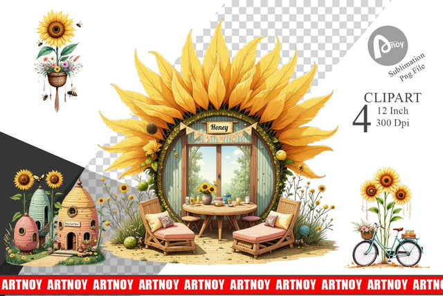 Boho Sunflowers Clipart Sublimation artnoy 