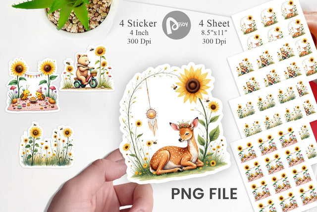 Boho Sunflowers Sticker Sublimation artnoy 