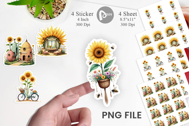 Boho Sunflowers Sticker Sublimation artnoy 