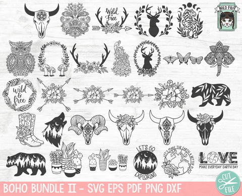 Boho SVG files Bundle, Flower Cow Skull SVG, Cactus svg, Wild Free svg files, Earth Day svg, Adventure png, floral moon wolf dreamcatcher svg SVG Wild Pilot 