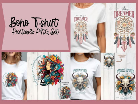 Boho T-Shirt Printable PNG Set Sublimation So Fontsy Design Shop 