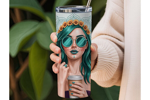 Boho Tattoo Girl 20oz Tumbler Wrap Sublimation DesignSVG 