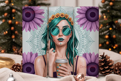 Boho Tattoo Girl 20oz Tumbler Wrap Sublimation DesignSVG 