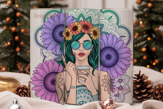 Boho Tattoo Girl 20oz Tumbler Wrap Sublimation DesignSVG 