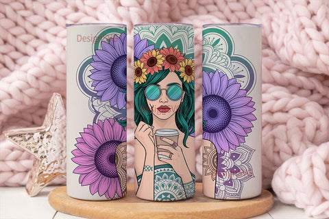 Boho Tattoo Girl 20oz Tumbler Wrap Sublimation DesignSVG 
