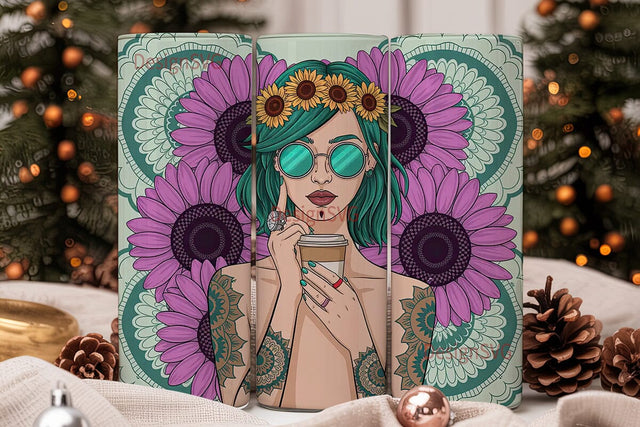 Boho Tattoo Girl 20oz Tumbler Wrap Sublimation DesignSVG 